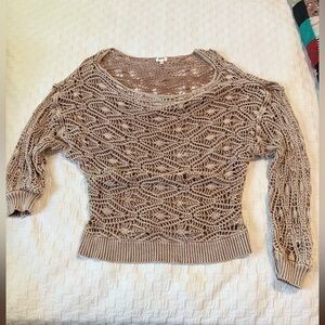 Buckle BKE Washed Pointelle Sweater in Brown and Tan